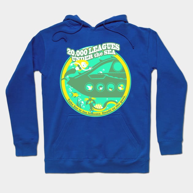 20,000 Leagues Under the Sea (bright green, yellow, teal) Hoodie by brodiehbrockie